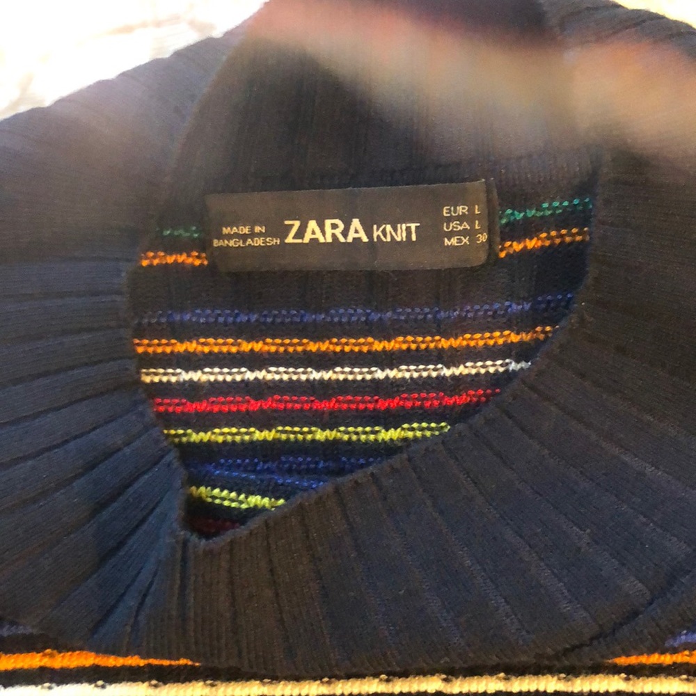 Zara Knit cropped mock turtleneck rainbow stripe - Picture 2 of 3